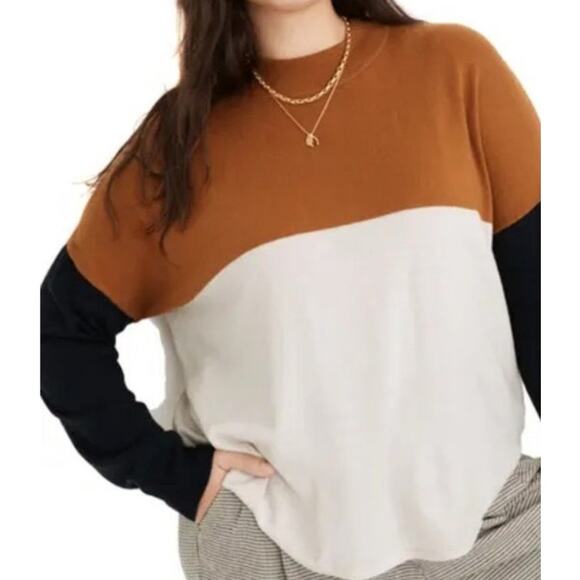 Madewell Colorblock Ashbury Mock Neck Sweater Size Medium - Picture 1 of 5